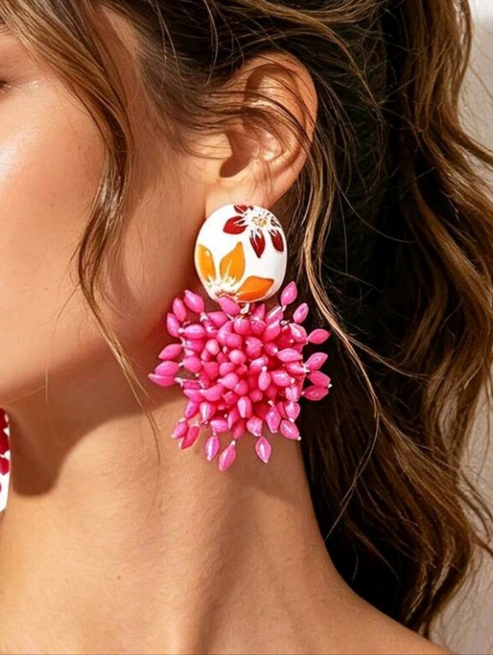 NEW! ZARA Pink Floral Statement Drop Post Earrings - Women's Jewelry